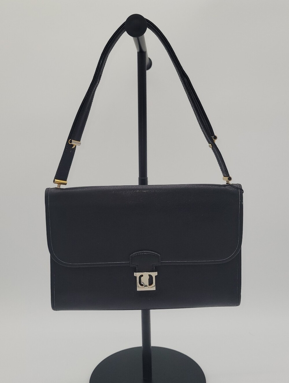 Vintage Christian Dior Black Leather Flap Shoulder Bag